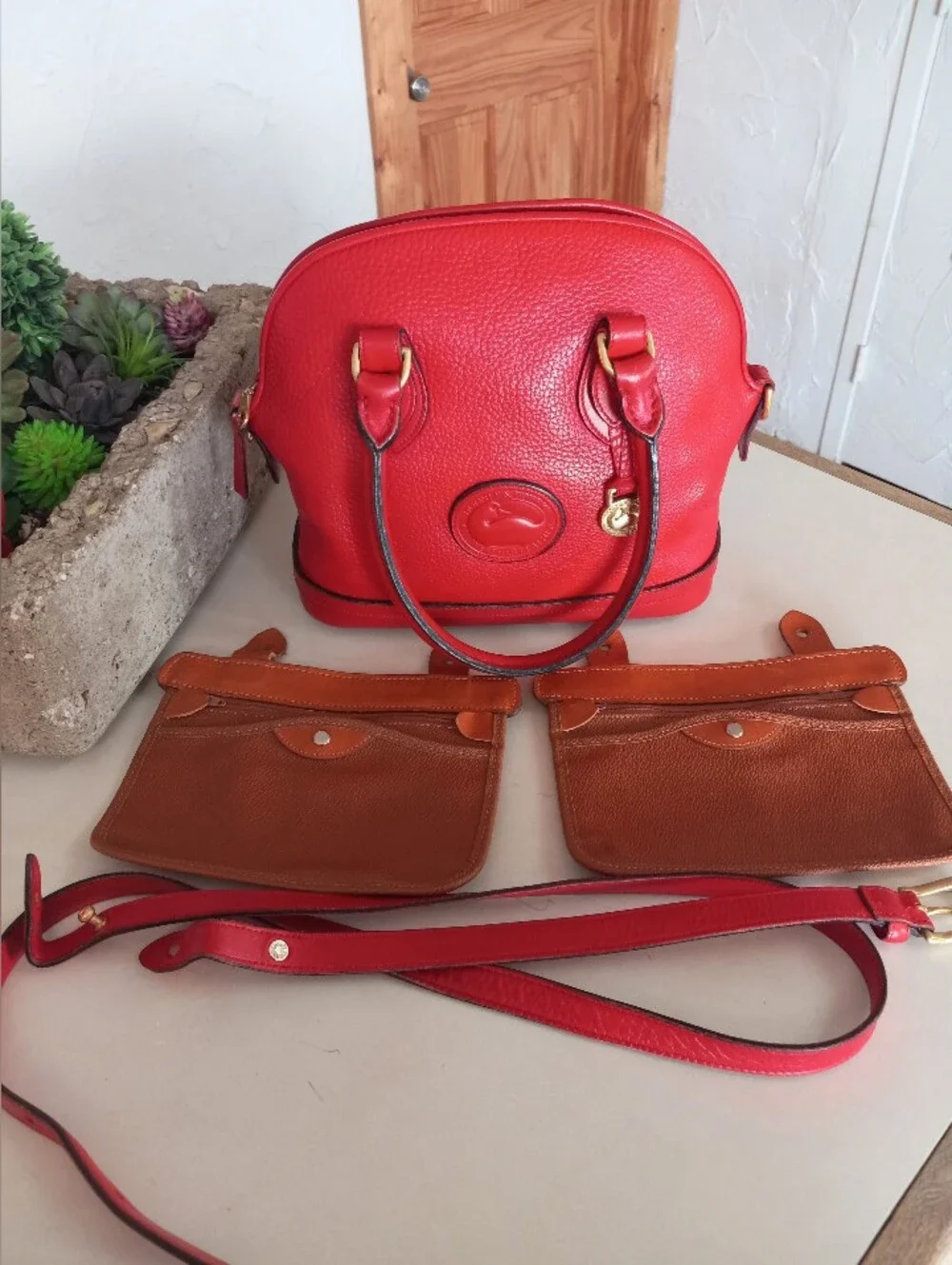 Dooney & Bourke Solid Red Original, 1990s AWL Norfolk, RARE!!!